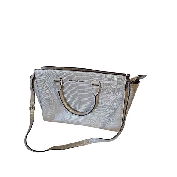 Michael Kors Silver Textured Leather Tote Adjustable Strap Handbag READ - Picture 2 of 16